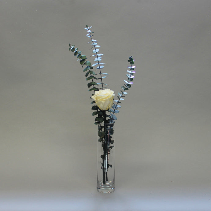 Rose and Eucalyptus Round Bud Vase