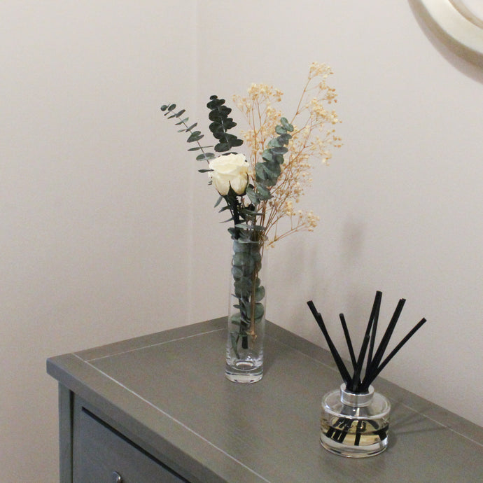 Rose, Gypsophila and Eucalyptus Round Bud Vase